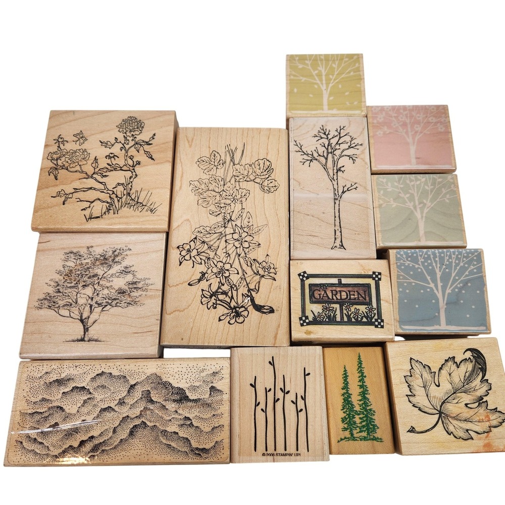 Vintage Stamps Lot Of 13 Craft Set Various Brands Tree Nature Wood Rubber